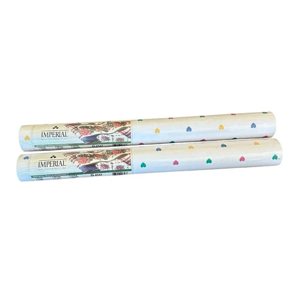 Imperial Wallpaper Vintage 1980's Heart Print Rare 33 Ft x 20.5 In 2 Rolls NEW - Picture 1 of 8